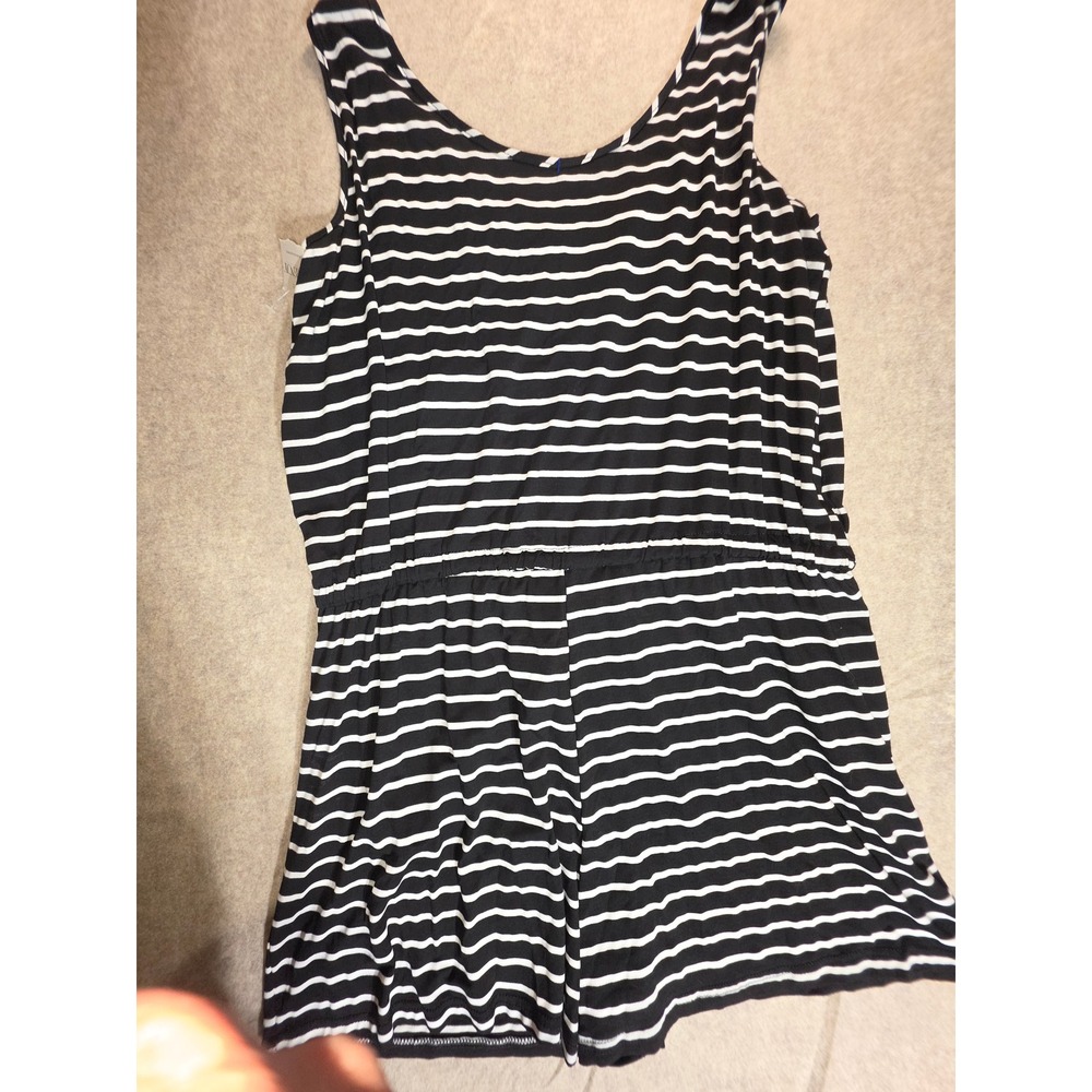Trevv Womens Black White Striped Sleeveless Romper‎ Elastic Waist New With Tags